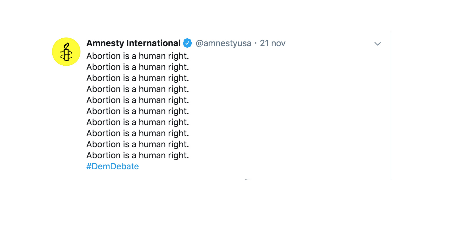 Lo scioccante tweet abortista di Amnesty International 1